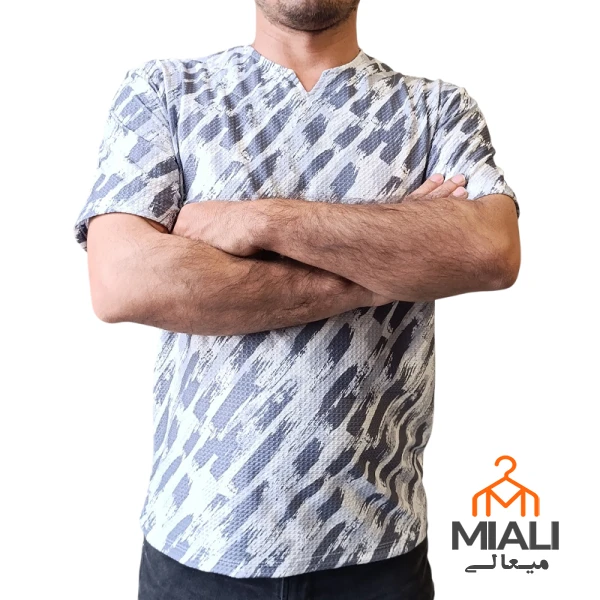 تیشرت یقه کوبایی طوسی