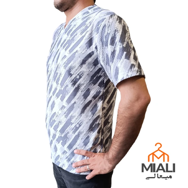 تیشرت مردانه یقه کوبایی رنگ طوسی