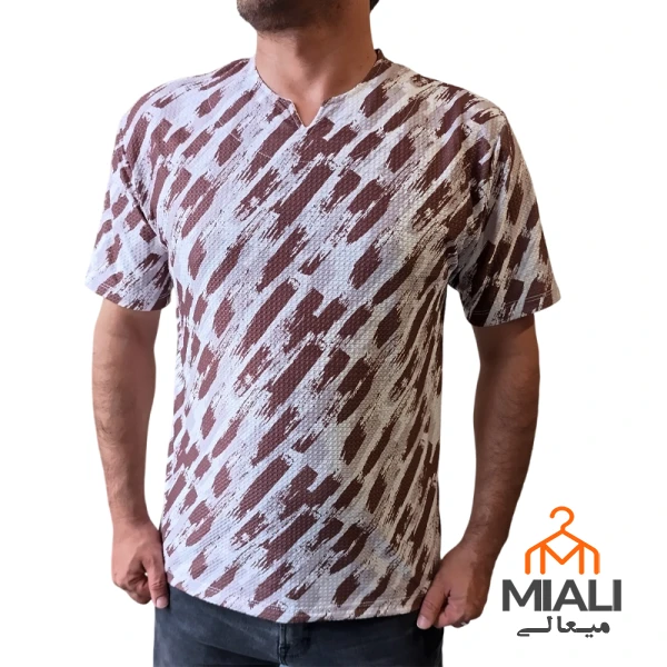 تیشرت یقه کوبایی قهوه ای