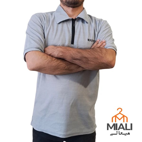 تیشرت مردانه نیم زیپ رنگ طوسی